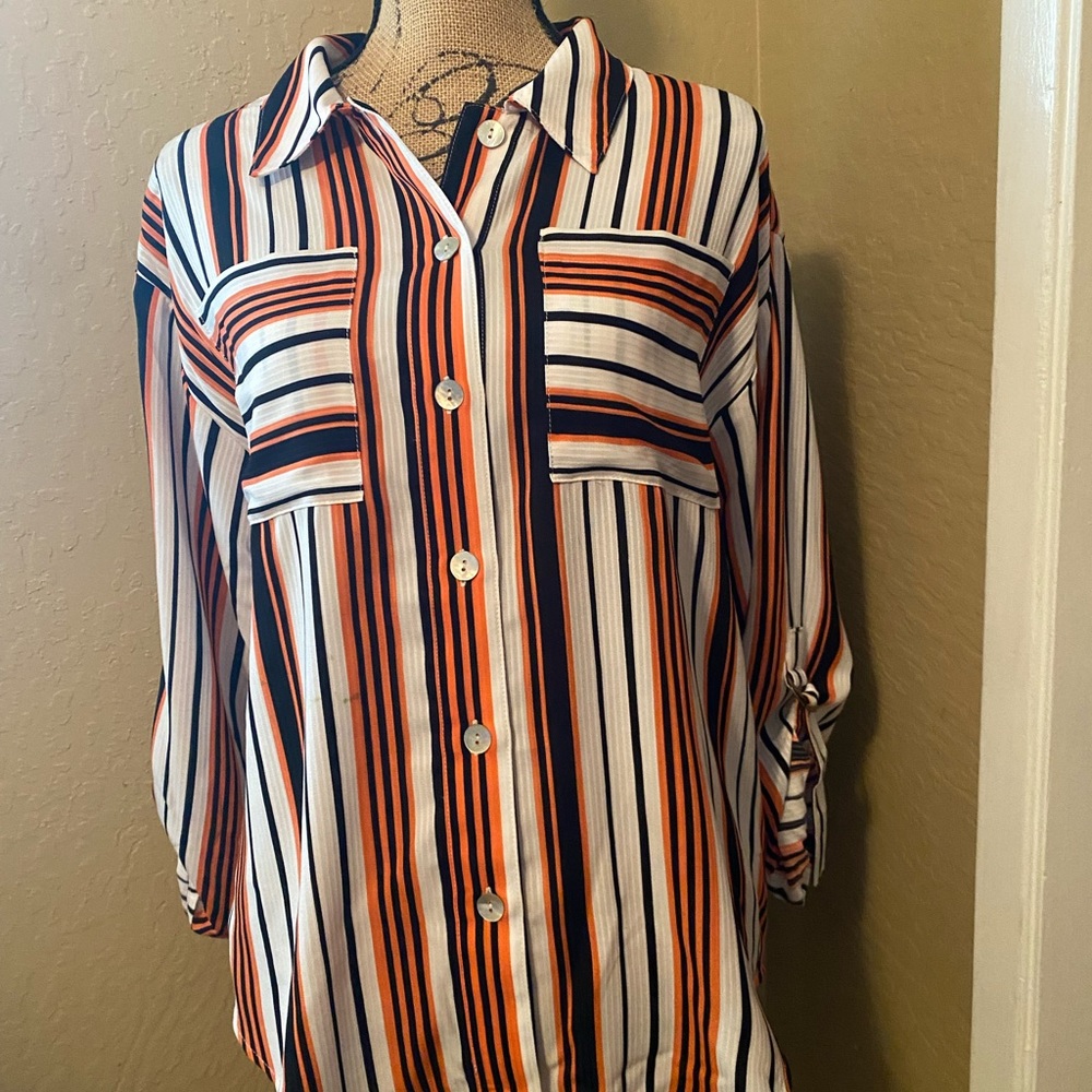 Black & Tangerine Stripes Blouse